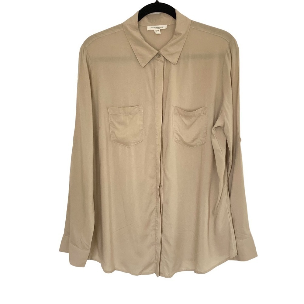 BeachLunchlounge Taupe Collared Button Down Tunic Blouse Sz M